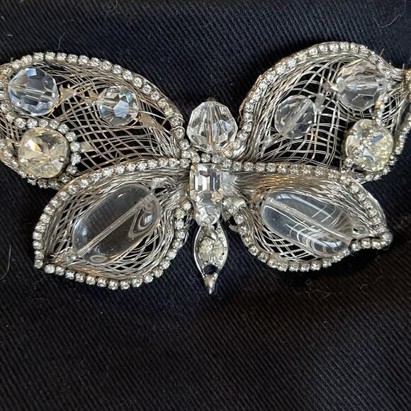 Handbag- black with Crystal butterfly metal handles 9" long 8 3/4" wide - Picture 2 of 3